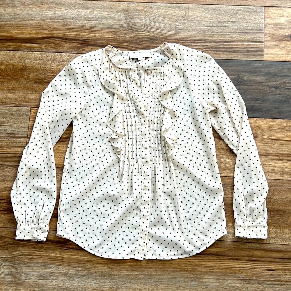 Ann Taylor Loft Women’s Cream Blouse with Black Stars